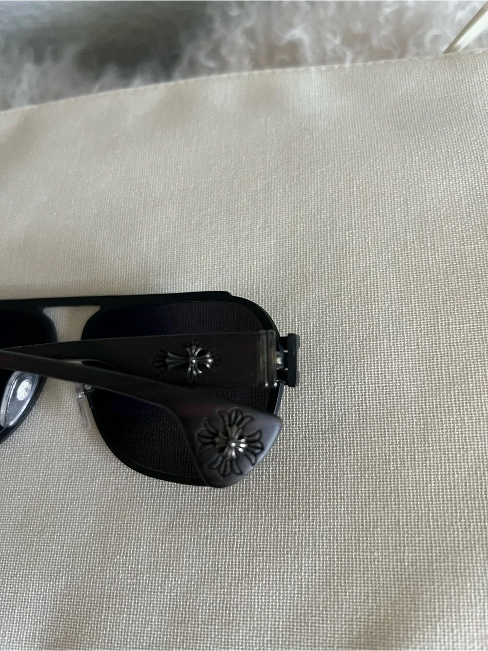 Chrome Hearts Black Leather Sunglasses with Dark Smoke Lenses Exotic Wood.
